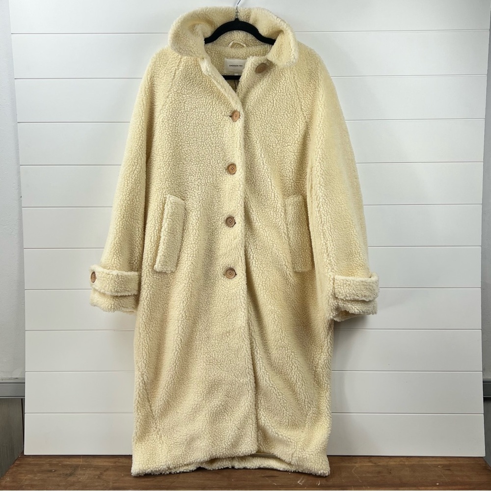 Emerson Fry Matisse faux Sherpa long line jacket casual button down ivory
